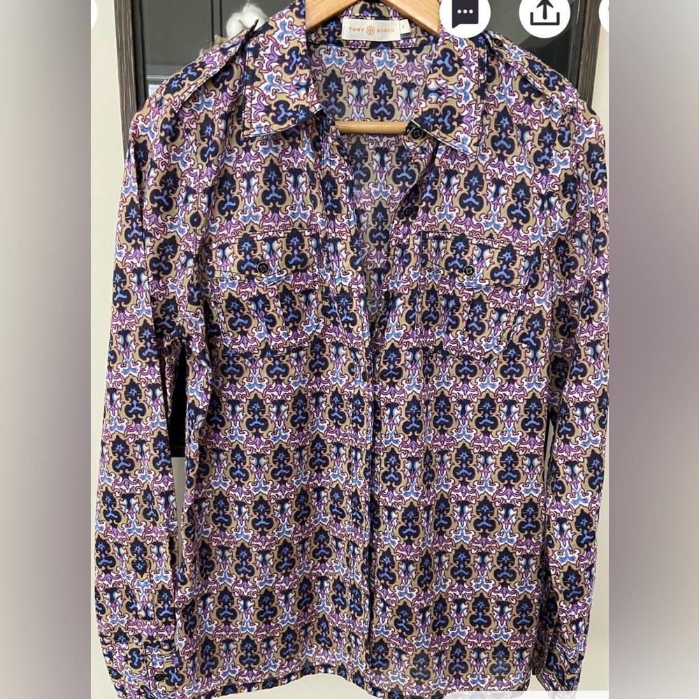 Tory Burch Purple Patterned Button Down Shirt - image 1